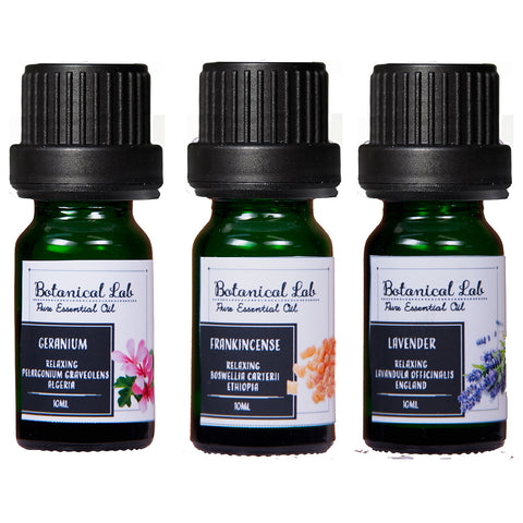 Botanical lab アロマオイル セラピーグレード 3本セット “リラクゼーション “に ラベンダー フランキンセンス ゼラニウム