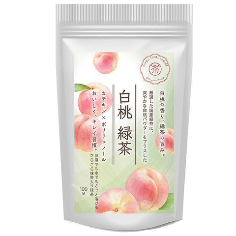 白桃緑茶【さらっと溶ける白桃が香る抹茶入り緑茶】パウダリーインスタントティー｜冷水・お湯OK｜冷茶におすすめ すっきり爽やかビタミンC配合｜国産茶葉使用