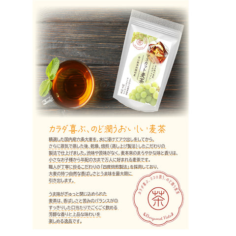 マスカット麦茶：マスカットの甘く爽やかでジューシーな香りが、どなたにも好かれる人気の麦茶。。水出し ミネラル豊富 ノンカフェイン・ノンカロリー 10g 12パック