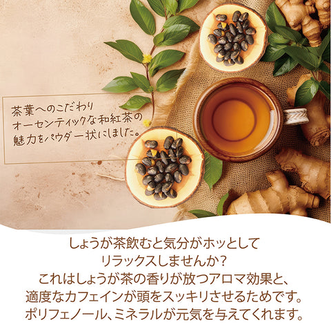 蜂蜜しょうが黒豆茶 粒まるごとインスタントティー (簡単：お水・お湯にサッと溶ける) からだも心も温まる生姜の紅茶