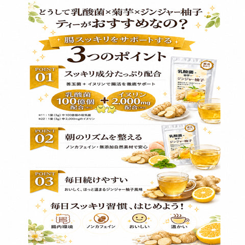 乳酸菌×菊芋 柚子ジンジャー温活ティー やさしく巡る インナービューティー腸活習慣