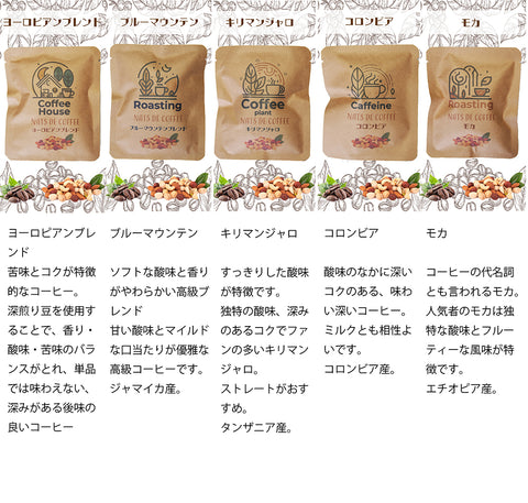 【ナッツdeコーヒー】 ブルーマウンテンコーヒー&ミックスナッツ リラックスタイムの珈琲を引き立てる ロースト仕立てのしあわせミックスナッツ ドリップコーヒー&ミックスナッツ10g ５パックセット