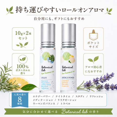 Botanical lab ロールオンアロマ perfume 2本セット 頭スッキリ＆やる気スイッチONセット STUDY & ENERGY POWER