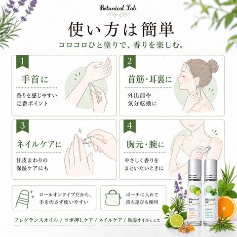 Botanical lab ロールオンアロマ 2本セット トラベル＆リフレッシュ 10g×2本 持ち運び ロールオンパフューム ボタニカル100％ アロマオイル ポケットサイズ 気分転換 リフレッシュ 旅行 ギフト