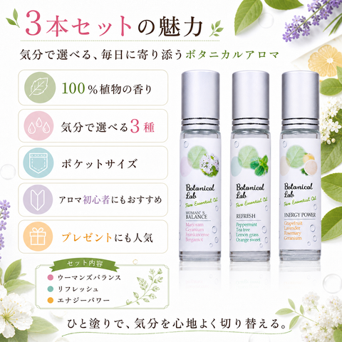 Botanical lab ロールオンアロマ 3本セット 気分で選べる アロマパフューム ウーマンズバランス・リフレッシュ・エナジーパワー