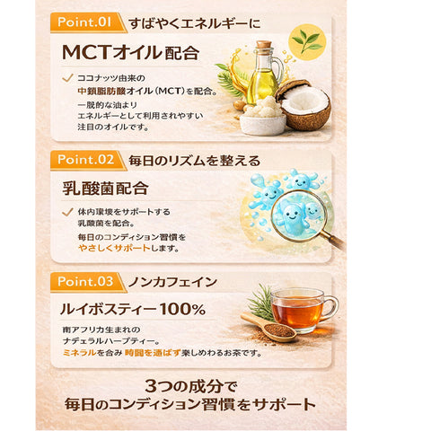 MCT×乳酸菌 ノンカフェイン 腸活ルイボスオレンジティー　ビタミン11種配合 シールド乳酸菌